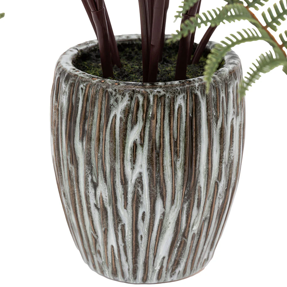 Artificial Tall Fern in Textured Grey Ceramic Pot - Image 2
