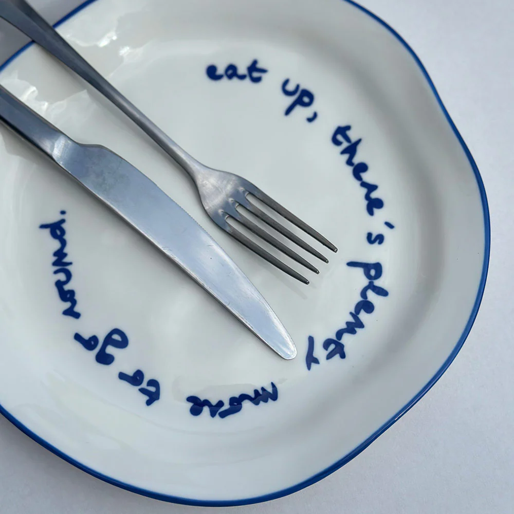 "Eat up theres plenty more to go around" Blue Decorative Plate - Image 10