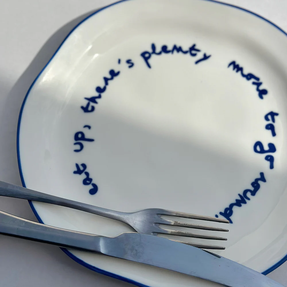 "Eat up theres plenty more to go around" Blue Decorative Plate - Image 11
