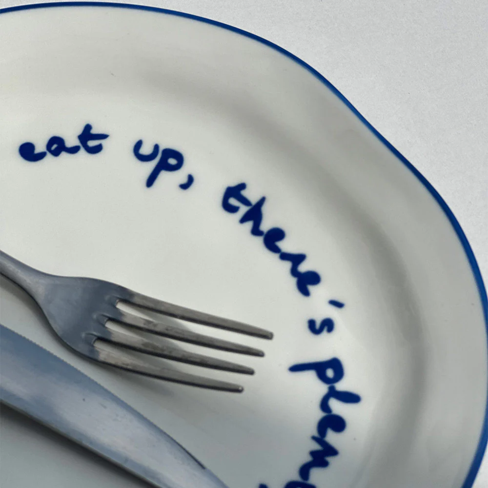 "Eat up theres plenty more to go around" Blue Decorative Plate - Image 12