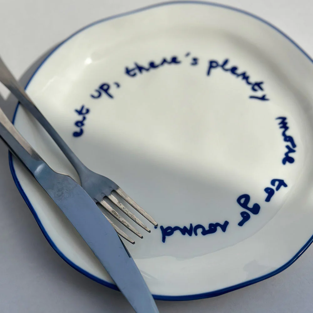 "Eat up theres plenty more to go around" Blue Decorative Plate - Image 9