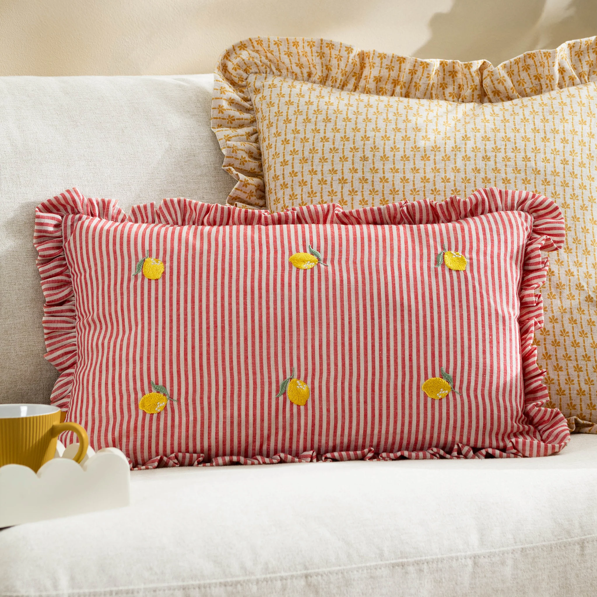 Luna Embroidered Ruffle Cushion