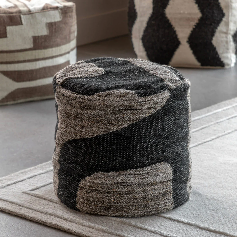 Monochrome Graphic Drum Pouffe