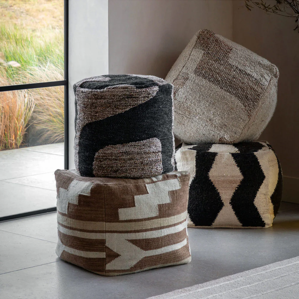 Monochrome Graphic Drum Pouffe - Image 4