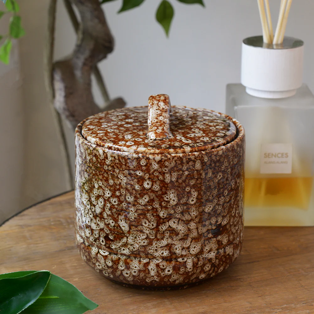 Mottled Brown Lidded Pot