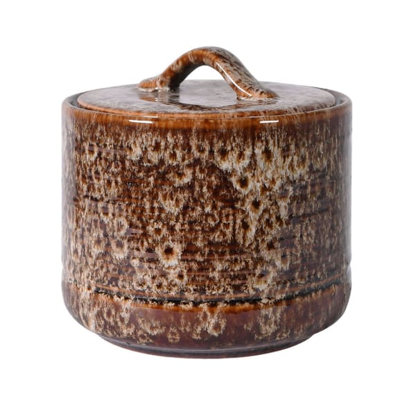 Mottled Brown Lidded Pot - Image 3