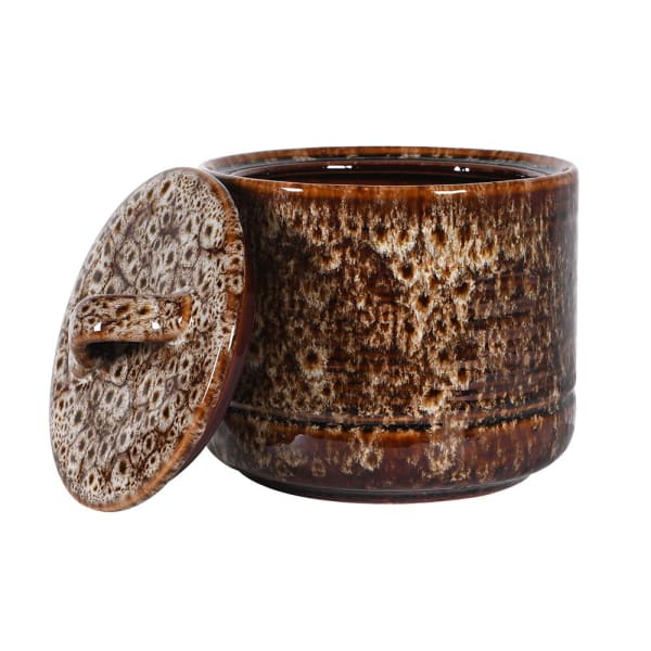 Mottled Brown Lidded Pot - Image 4