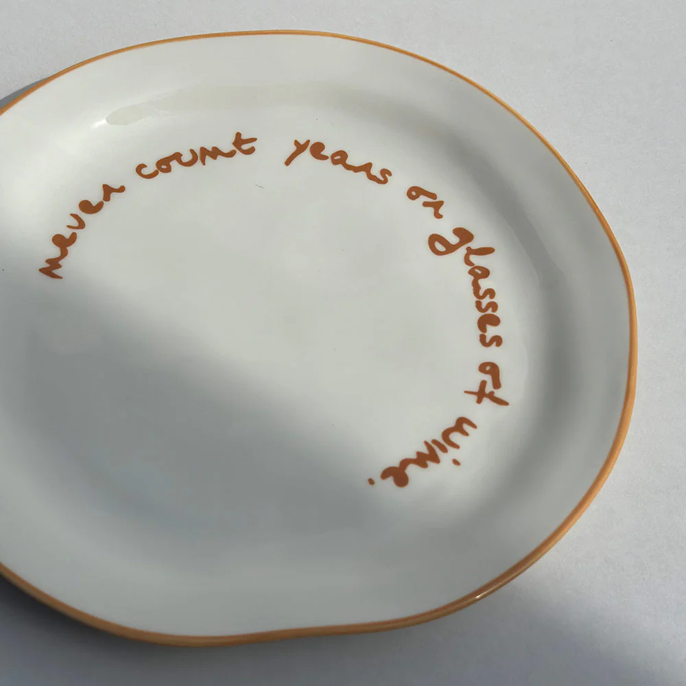 "Never count years or glasses of wine" Orange Decorative Plate - Image 4