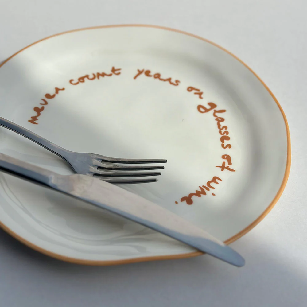 "Never count years or glasses of wine" Orange Decorative Plate - Image 5