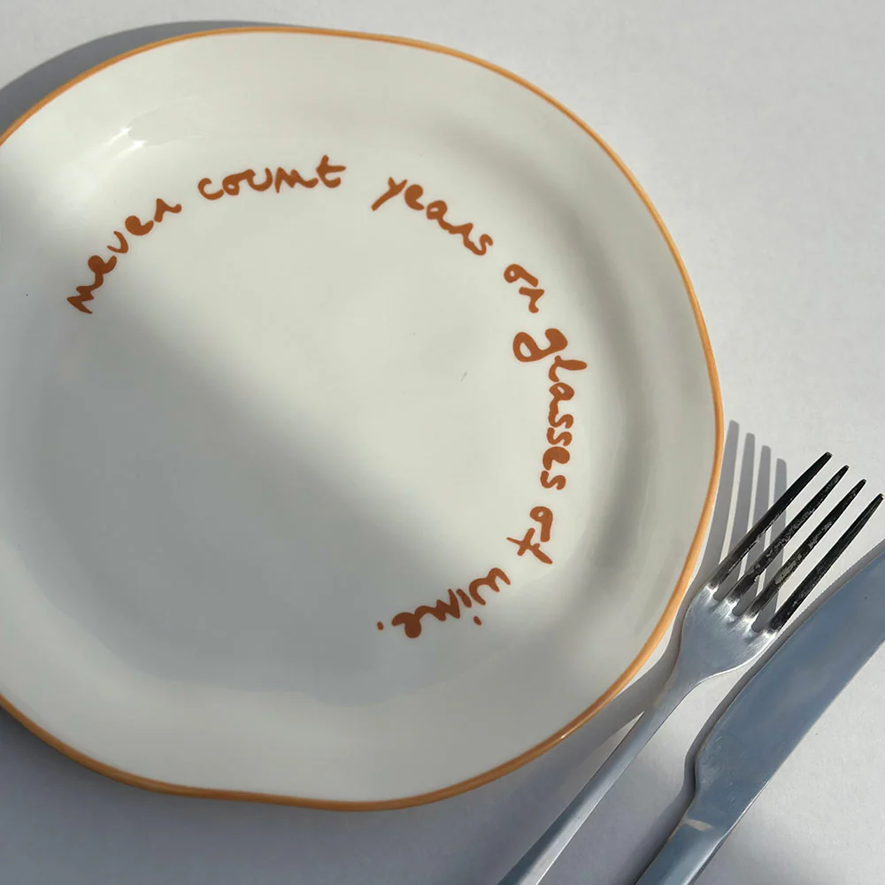"Never count years or glasses of wine" Orange Decorative Plate - Image 6