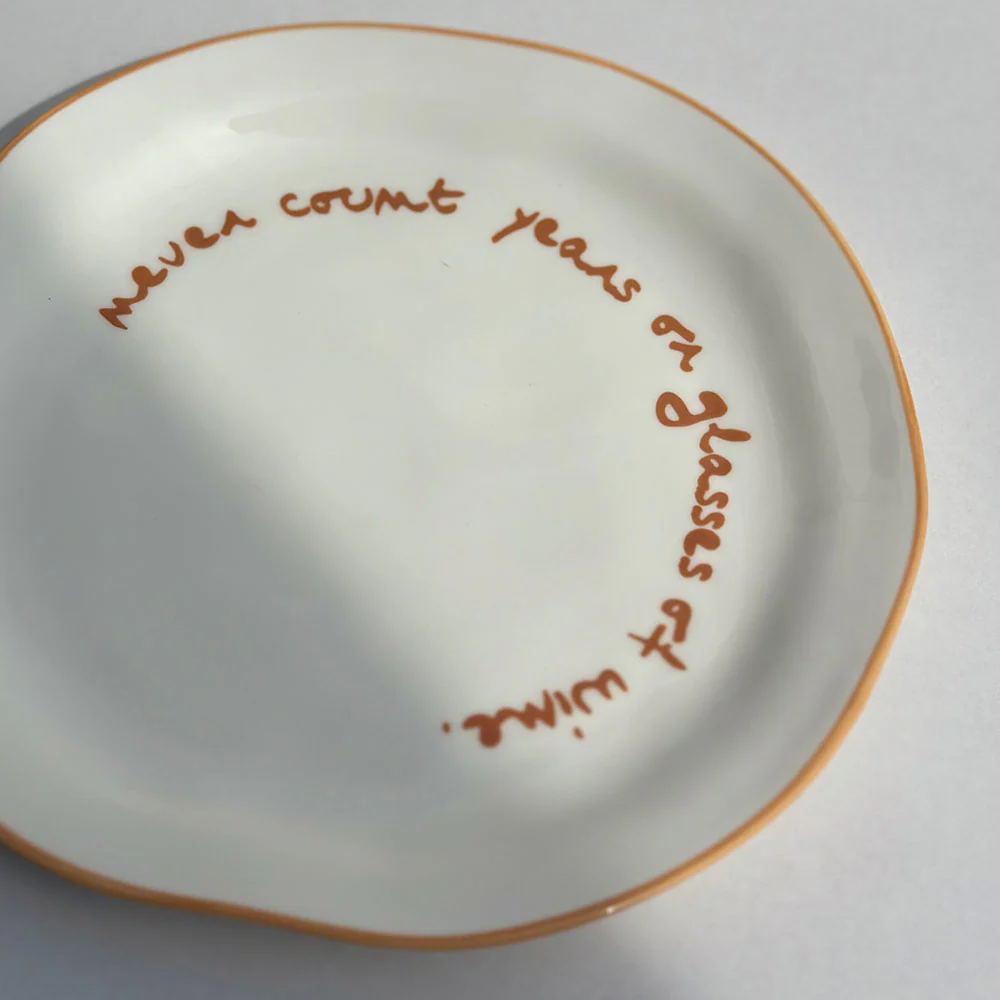 "Never count years or glasses of wine" Orange Decorative Plate - Image 7