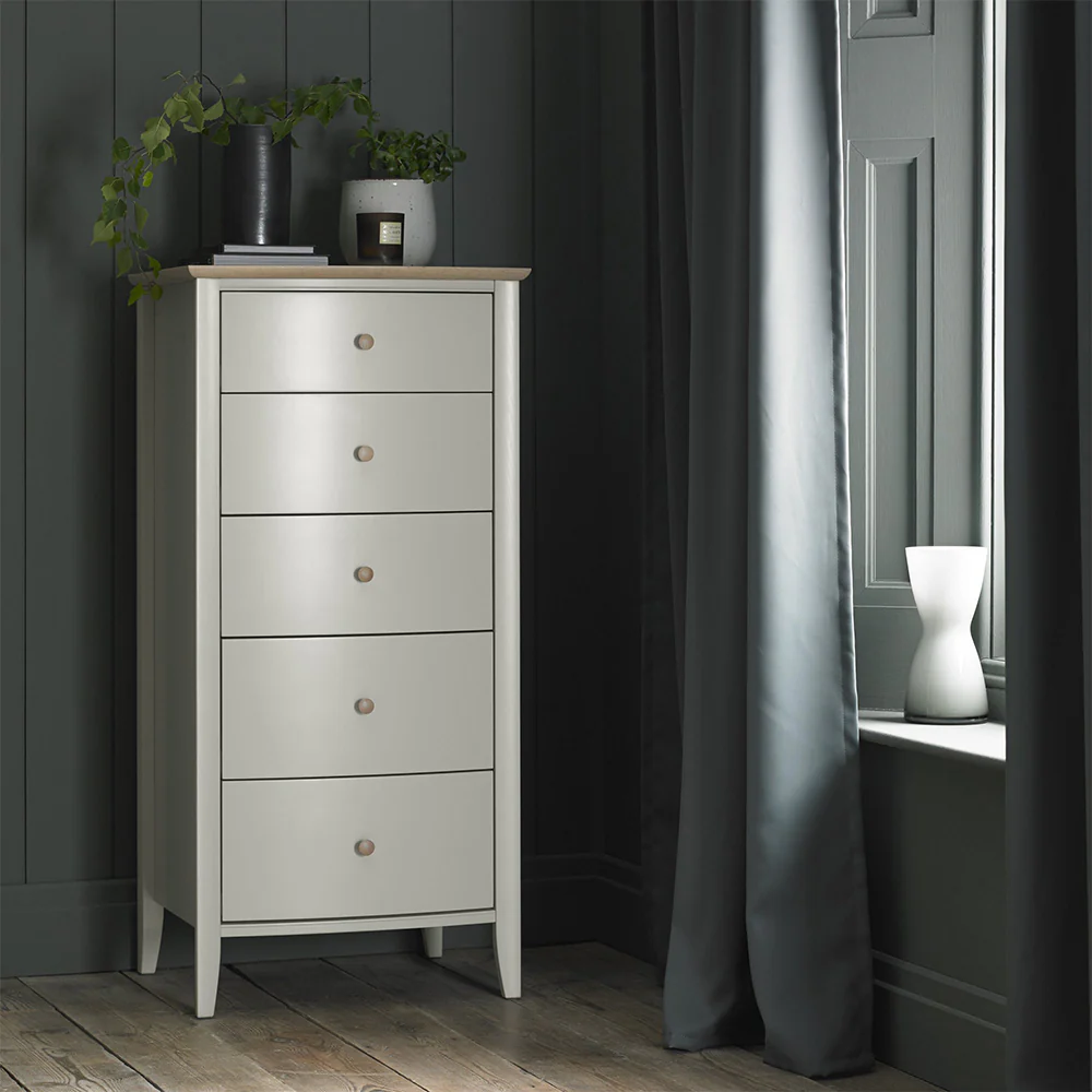 Runswick Scandi Oak & Soft Grey 5 Drawer Tall Chest