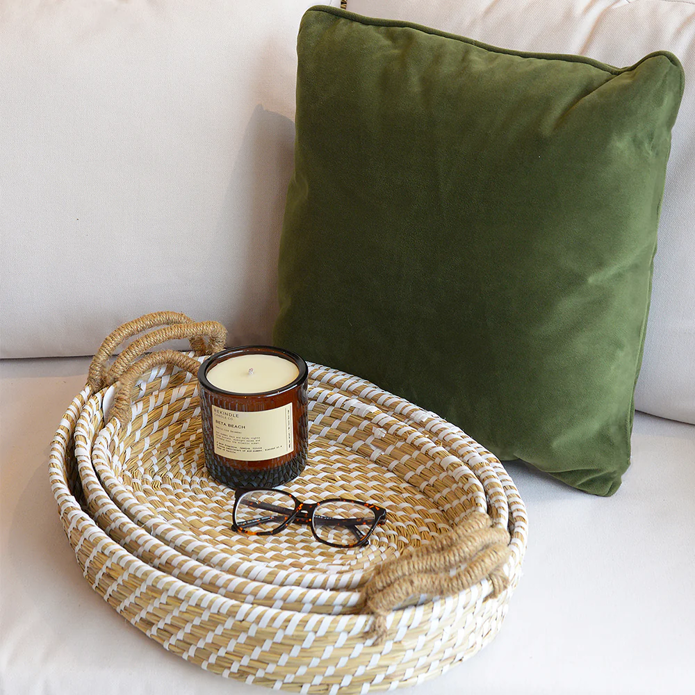 Set of 3 Woven Seagrass Basket Trays