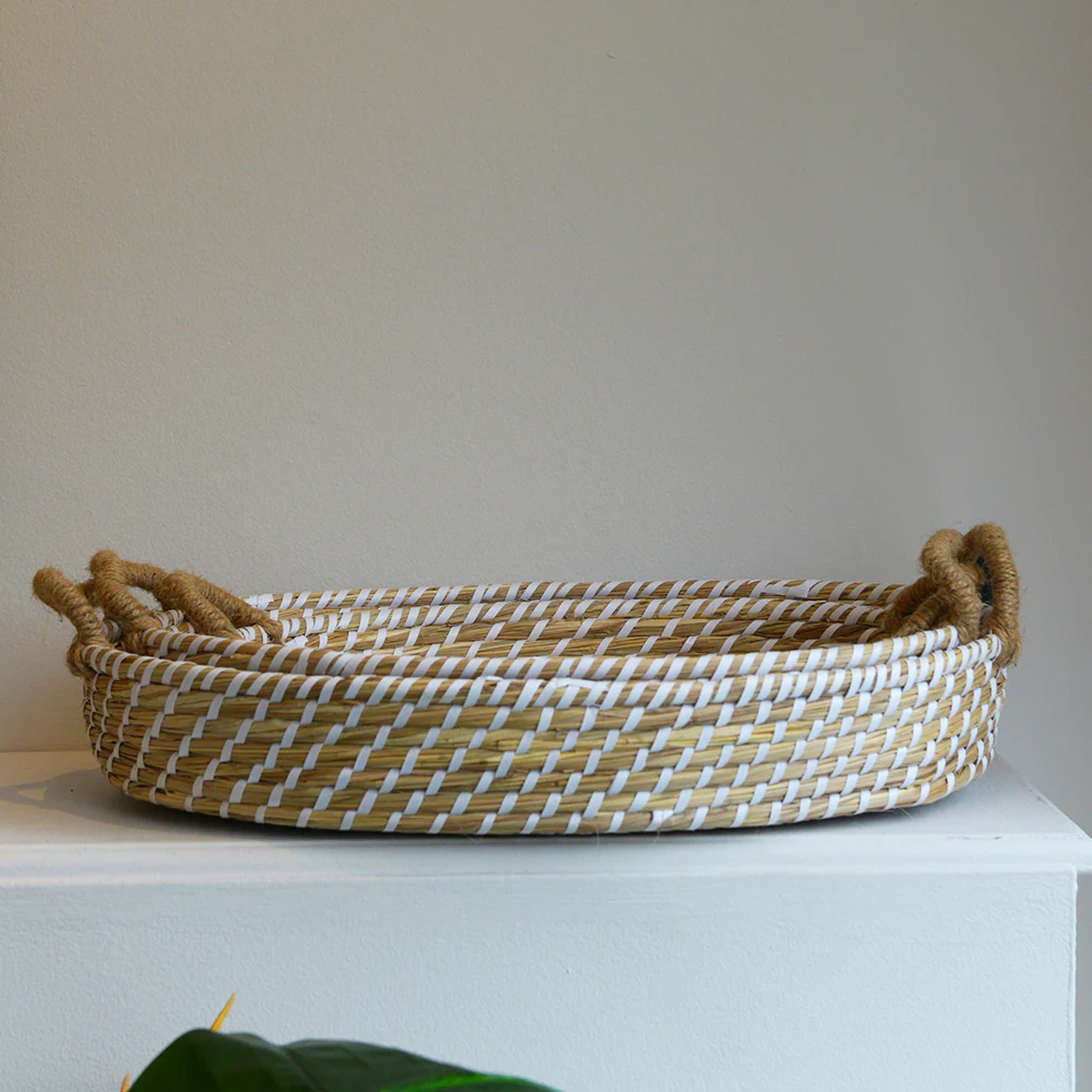 Set of 3 Woven Seagrass Basket Trays - Image 3