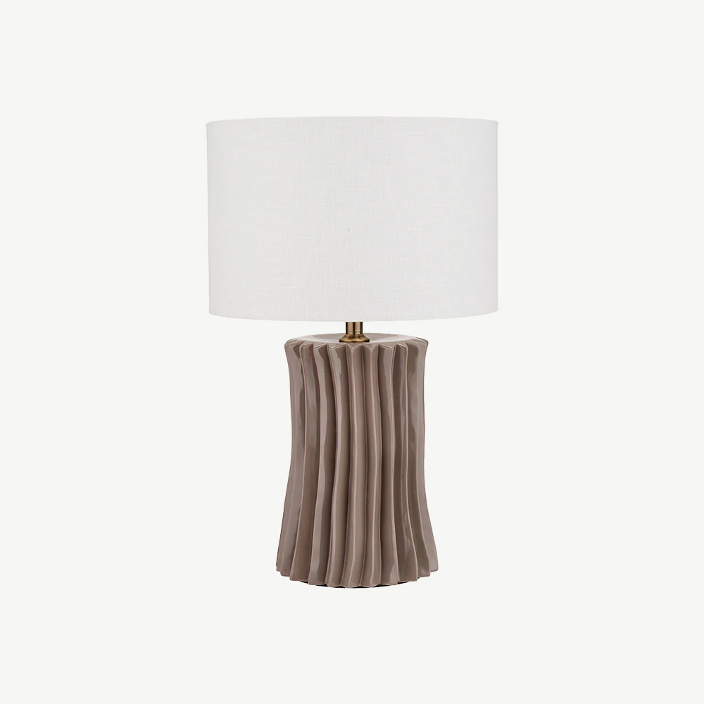 Taupe Pleated Ceramic Table Lamp Base - Image 2