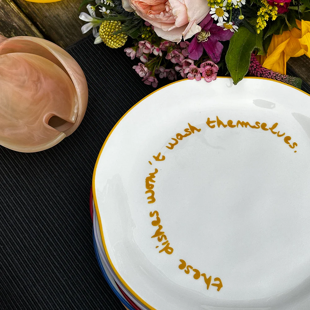 "These dishes wont wash themselves" Yellow Decorative Plate - Image 3