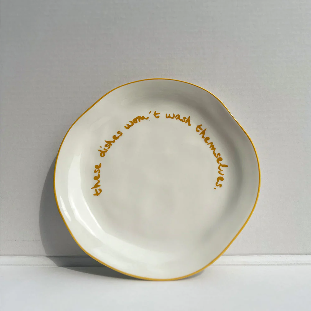 "These dishes wont wash themselves" Yellow Decorative Plate - Image 7