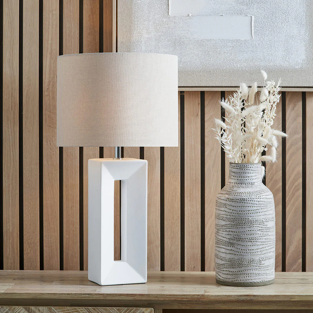 White Tall Block Table Lamp - Image 2